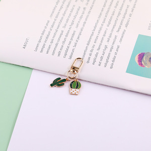 Cute Cartoon Cactus Keychains Zinc Alloy Irregular Shape Plant Flower Pattern Keychain Accessories - Product Image 4