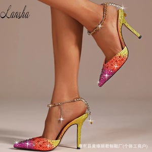 Luxury point toe Gradient <strong>pink</strong> rhinestone stiletto <strong>heels</strong> for <strong>women</strong> summer dress shoes party shoes - Product Image 2