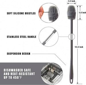 Silicone <b>Bottle</b> <b>Brush</b> Cleaning <b>Brush</b> Long Handle Water <b>Bottles</b> Cleaner <b>Brush</b> for Feeding <b>Bottle</b> Glassware - Product Image 5