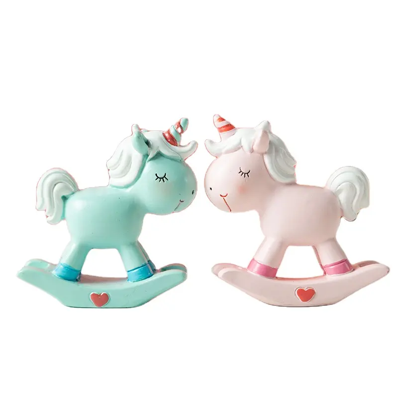 Cartoon resin unicorn craft rocking horse for home decoration