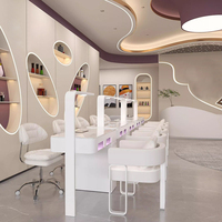Ensemble Table et Chaises de Manucure de Luxe pour Salon à Double Poste, Plateau en Marbre Blanc, Table Moderne pour Institut de Beauté avec Lumières
