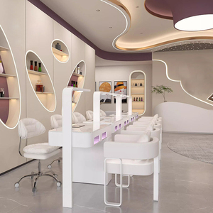 Bộ bàn ghế làm móng sang trọng mặt bàn đá cẩm thạch trắng, hai chỗ ngồi, hiện đại, có đèn, dành cho tiệm làm đẹp - Product Image 3