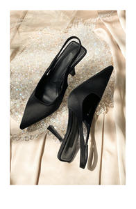 Nouvelles chaussures pour femmes été 2025 : sandales à talons aiguilles à bout pointu avec bride arrière - Chaussures uniques noires - Product Image 6