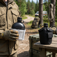 Bouteille d'eau noire 1L écologique en PE et aluminium, ultra-légère, imperméable, détachable, pour la randonnée, le camping, l'escalade, toutes saisons