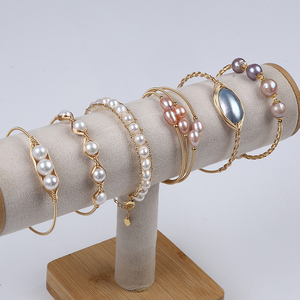 Gold Plated <strong>Copper</strong> Freshwater Pearl Beads Adjustable <strong>Bracelet</strong> - Product Image 1