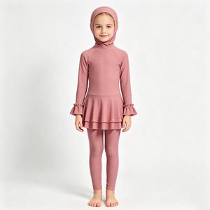 Kids Muslim Burkini 3-Piece Swimsuit Full Coverage <b>Modest</b> Swimwear <b>Set</b> Long Sleeve Matching Hijab For Girls - Product Image 1