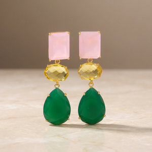 Boucles d'oreilles pendantes en onyx faites à la main en laiton, tendance bohème chic - Product Image 4