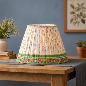Abat-jour en coton fleuri avec bordure décorative |   Abat-jour en tissu plissé artisanal pour l'éclairage domestique - Product Image 2