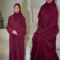 Abaya de Luxe Rouge Perlée 2026 Dubaï EID Ramadan Vêtements Islamiques Robe Arabe avec Hijab