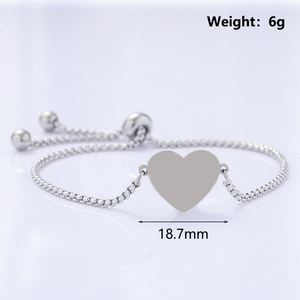 Wholesale Custom <b>Name</b> Heart Slice Stainless Steel Blank Square <b>Chain</b> Bracelets - Product Image 2