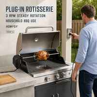 Gewerblicher Schwarzbeschichteter BBQ-Spießmotor mit Vierkant-Antriebsanschluss und Gleitklemme – AC-Rotisserie-Set vom Hersteller