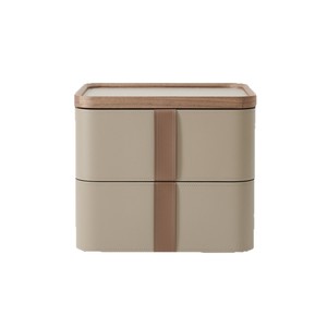 Table de chevet minimaliste italienne en bois massif avec rangement en cuir pour chambre à coucher - Product Image 4