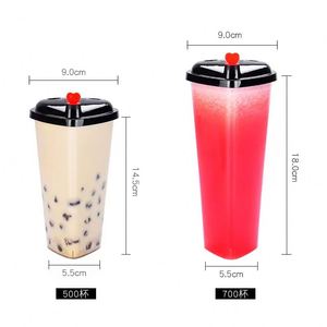 Hot 500ml 700ml Heart Shaped Cold <b>Drinking</b> Boba Bubble Tea Disposable PP <b>Plastic</b> clear <b>Cups</b> - Product Image 2