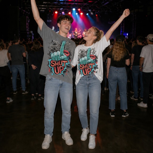 Unisex SHUT up Gesture Lips T-Shirt Pop Art Graffiti Hand Red Lips Print Loose Crew Neck Short Sleeve Cool Urban Streetwear Tee