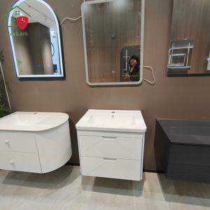 Meuble de salle de bain compact avec double tiroir, lavabo blanc et design mural - Product Image 1