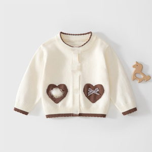 Cárdigan de punto <span class=keywords><strong>para</strong></span> bebé niñ<span class=keywords><strong>a</strong></span> con aplique de lazo 3D, ribete en contraste, manga larga, suéter de punto, <span class=keywords><strong>abrigo</strong></span> de algodón suave <span class=keywords><strong>para</strong></span> niños pequeños, OEM ODM - Product Image 1