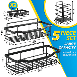 Paquet de 5 étagères de <span class=keywords><strong>douche</strong></span> de salle de bain en métal en acier inoxydable organisateur de stockage support mural <span class=keywords><strong>sans</strong></span> perçage - Product Image 6