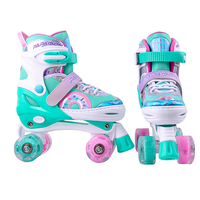 Offre Spéciale mignon patins à roulettes chaussures pour garçons et filles plein clignotant Quad rouleau patins à roues alignées chaussures taille réglable