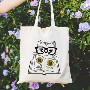 Andeiltech Canvas-Tragetasche für Damen, ästhetisch, niedliche Katze, Einkaufstasche, wiederverwendbare Taschen mit Innenreißverschluss, Geschenk für Damen - Product Image 3