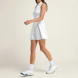 Robe de tennis unie à logo personnalisé jupe de sport coupe ajustée jupe de tennis blanche sexy à séchage rapide robe de golf pour femmes