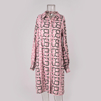 Robe chemise midi pour femme à imprimé lettres, col rabattu, manches longues, boutonnée sur le devant, coupe ample et décontractée