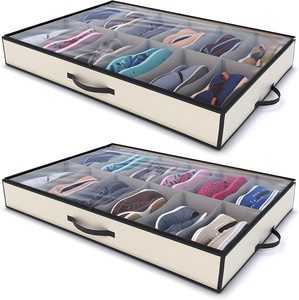 Lot <span class=keywords><strong>de</strong></span> 2 grands organiseurs <span class=keywords><strong>de</strong></span> rangement pour chaussures sous le <span class=keywords><strong>lit</strong></span>, robustes, pour 12 paires <span class=keywords><strong>de</strong></span> chaussures, pour enfants et adultes, vente en gros d'usine - Product Image 1