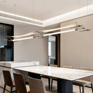 Lampe suspendue moderne minimaliste, longue, LED E27, avec commande par interrupteur, pour bureau, restaurant, bar, réception d'hôtel - Product Image 2