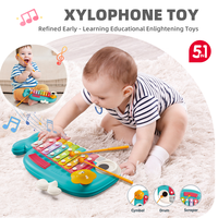 Whale Shape 5 in 1 Baby Musical Toy, Xylophone Piano Drum Cymbal Scraper Set, Early Learning Educational Percussion Instruments