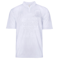 Kaos Sepak Bola Retro Kustom Putih Garis-Garis Tonal Kerah Polo Berusuk Dua Kancing Lengan Pendek Rajutan Jersey Grosir Pabrik