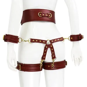 Harnais en cuir BDSM pour esclave, avec cordes, menottes à verrouillage croisé, bretelles de jambe, jarretière pour hommes et femmes, jouets sexuels coquins - Product Image 3