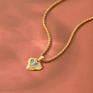 Collar de Lujo con Forma de Corazón de Concha Blanca de Abulón, con Micro Pavé de Circonita Cúbica, Amuleto Antideslustre, Joyería de Acero Inoxidable - Product Image 4