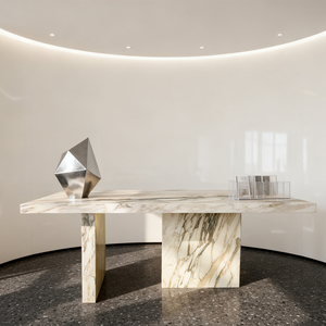 Bàn ăn đá travertine màu be hình chữ nhật/ Bàn cà phê đá cẩm thạch trắng voi dùng cho phòng ăn - Product Image 6