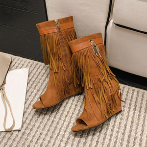 Bottes à lacets pour femme, dernier design, tendance, à franges, pour femme, 2025 - Product Image 2