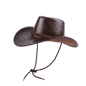 Custom Logo Vintage Embossed PU Leather Cowboy Hat with Chin Strap Unisex Outdoor Spring Summer Casual Adult 58-60CM - Product Image 4
