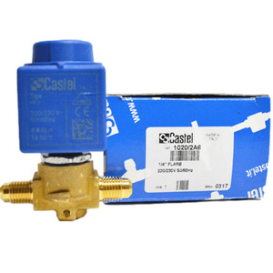 Vanne solénoïde Castel 1/4 Flare 220V 50/60Hz en laiton, interrupteur de débit unidirectionnel, norme nationale, fabriqué en Italie, pour la réfrigération - Product Image 1
