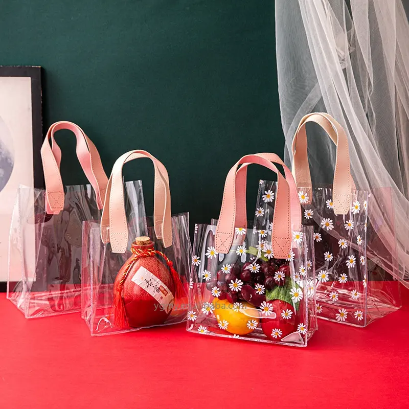 Transparente Little Daisy Gift Bag para compras, armazenamento, casamento, Birthday Gift Bag