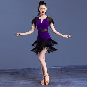 Vestido de Práctica de Baile Latino para Mujer Adulta, Nuevo, Sexy, para Club, Cha Cha <span class=keywords><strong>Rumba</strong></span>, por Encima de la Rodilla, con Borlas, Profesional, Ajuste Regular - Product Image 2