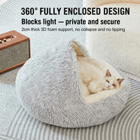 Pluche half gesloten kattenbed hol warm zacht rond nest indoor slaapbed voor katten kittens kleine honden