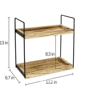 Wooden <b>Storage</b> Rack 2 Tier Iron <b>Wood</b> Kitchen Organizer Multi Function Shelf - Product Image 4
