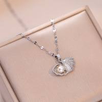 Collier Novirassine en acier inoxydable style coréen, minimaliste, avec imitation de coquillages et perles incrustées, pour femme, design marin créatif