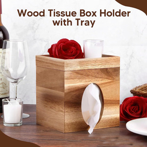 Caja de pañuelos de madera maciza, caja de almacenamiento multiusos de madera de acacia para decoración de mesa de centro del hogar - Product Image 3