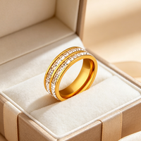 Bague Éternité Large en Acier Inoxydable Plaqué Or 18K avec Double Rangée de Pierres CZ Hypoallergénique pour Hommes et Femmes – Idéale pour Mariage