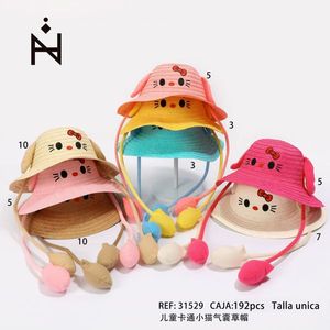 Sombrero de Pescador Infantil con Diseño de Gatito de Dibujos Animados, Talla Única, para Niños, Protección Solar para la Playa en Verano - Product Image 1