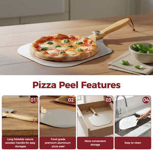 Caja con logotipo personalizable, herramienta para hornear, pala para pizza grande de aluminio plegable con mango de madera, herramienta de panadero desmontable, cortador de pasteles desechable - Product Image 4