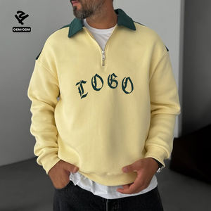 F5714 Custom Logo Stripe Color Blocking Oversized Shirt Luxury Fleece Winter Clothes Half Zip up Men Polo Sweatshirt - Product Image 3