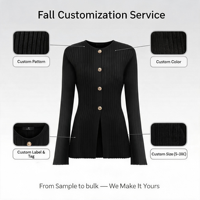Pull en tricot à manches longues pour femme, style coréen, coupe ajustée, élégant, automne, uni, décontracté, boutonné, OEM ODM personnalisé