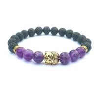 Tête de bouddha Double cercle lave pierre Bracelet pour unisexe guérison cristal extensible bracelet huile essentielle diffuseur bijoux