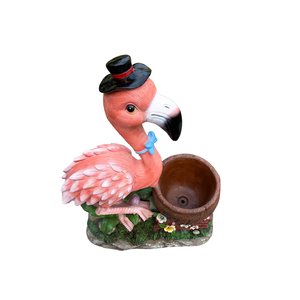 Sculpture de jardin Flamant rose, pot de fleurs, jardinière, décoration extérieure, panneau de bienvenue unique, ornement statuaire - Product Image 4
