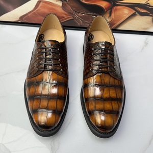 Zapatos Oxford de vestir formales con cordones y punta cuadrada para hombre, 100% cuero de cocodrilo, suela de goma, para todas las estaciones, para oficina. - Product Image 1