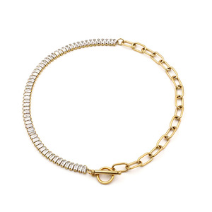 Gold Chain Spliced Zircon Necklace With Channel Setting Geometric Design For Everyday Wear 37cm Length - Product Image 5